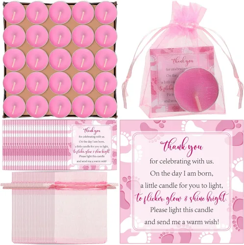 Vista 11 de 50 juegos de recuerdos de fiesta de baby shower, incluyendo 50 velas sin perfume para baby shower, bolsas de regalo, tarjetas para suministros
