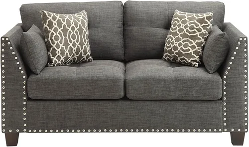 Vista 3 de Daesar Sofá de dos plazas con 4 almohadas en lino gris