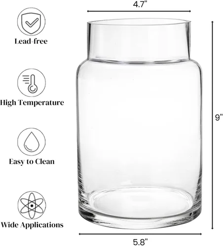 Vista 2 de Clear Vases for Centerpieces, 9 Inch, Wide Mouth (Pack of 3)
