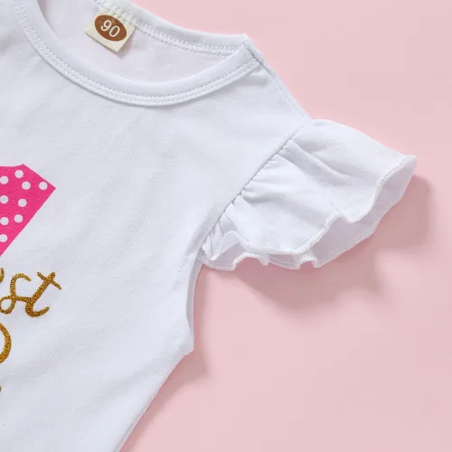 Vista 4 de Conjunto de mameluco de algodón para el primer cumpleaños para niñas con lentejuelas y lazo para la cabeza, 3 piezas