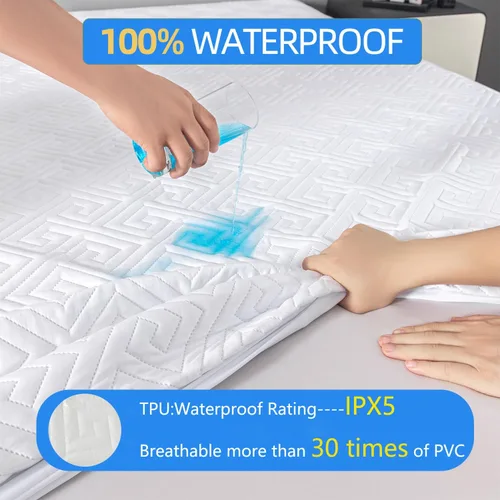 Vista 2 de Protector de colchón impermeable tamaño individual, funda de colchón acolchada de 325 GSM, sábana bajera de bolsillo profundo de 6 a 18 pulgadas