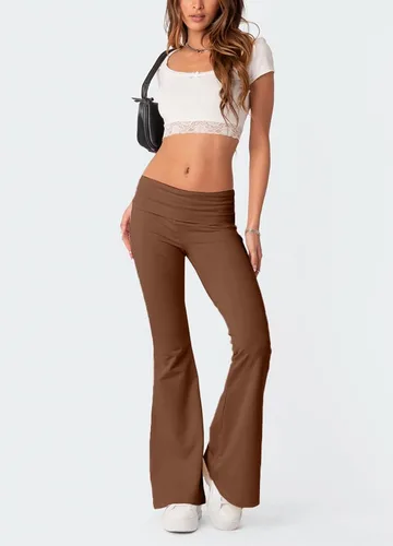 Vista 6 de Hafailia Leggings casuales y suaves para mujer, ajustados, doblados sobre la cintura, pantalones de yoga