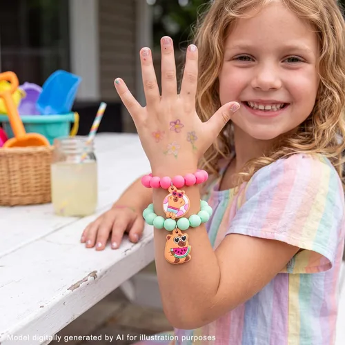 Vista 6 de PinkSheep Pulsera con colgante de cuentas de unicornio para niños y niñas, 6 unidades, arcoíris, monstruo, sol, flor, corazón, meteorito, amuleto