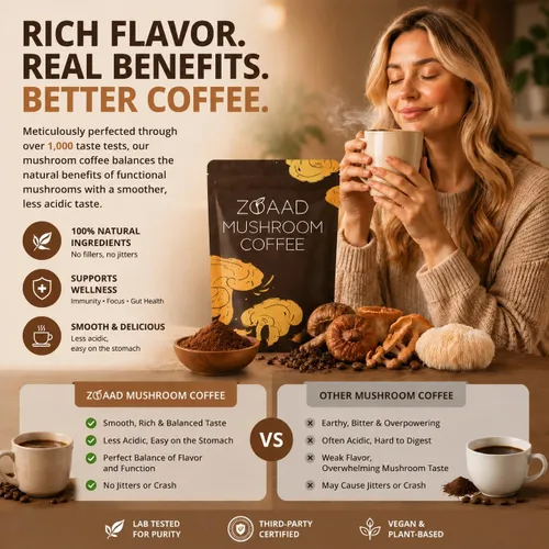 Vista 2 de Café de hongos, 6 hongos orgánicos con melena de león y café Cordyceps para energía sostenida, enfoque mental, digestión y apoyo inmunológico, café