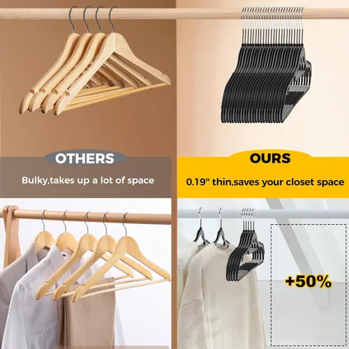 Vista 4 de Perchas de ropa de calidad, paquete de 50 unidades, perchas de plástico sin terciopelo para ropa, juego de perchas resistentes para abrigos, perchas