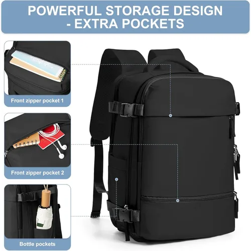 Vista 9 de Mochila de viaje Suwasp para mujer aprobada por aerolíneas, equipaje de mano aprobado para vuelos, mochila para hombre, Negro, Mediana, Moderno