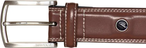 Vista 3 de Nautica Men's Logo Inlay Ornament Double Stitch Leather Belt