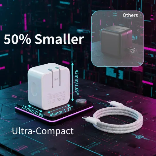 Vista 6 de Paquete de 2 cargadores USB C de 40 W de carga rápida, adaptador de corriente dinámico con 60 W máx Bloque de cargador de pared plegable