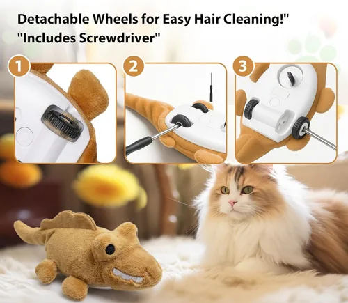 Vista 4 de Juguetes interactivos para gatos de interior – Caimán de movimiento automático con movimiento aleatorio de 360° y meneo de cola, juguete