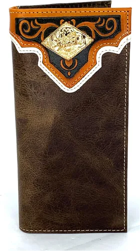 Vista 11 de Billetera de chequera plegable con pelo de vaca o bordado de tela cartera 0201 BR 0201 Bordado Marrón