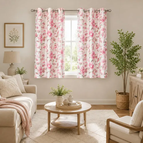 Vista 17 de Leeva - Cortinas de ventana para sala de estar, con estampado floral, cortinas de lino texturizado pesado con aislamiento térmico y oscurecimiento