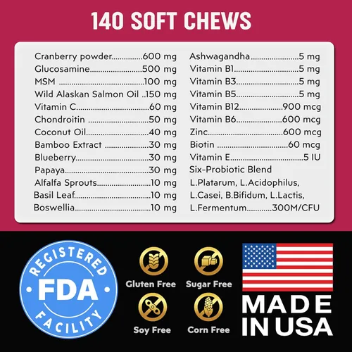 Vista 4 de Multivitaminas masticables con probióticos para perros, vitaminas y suplementos para perros, 140 golosinas, multivitamínico para perros mayores