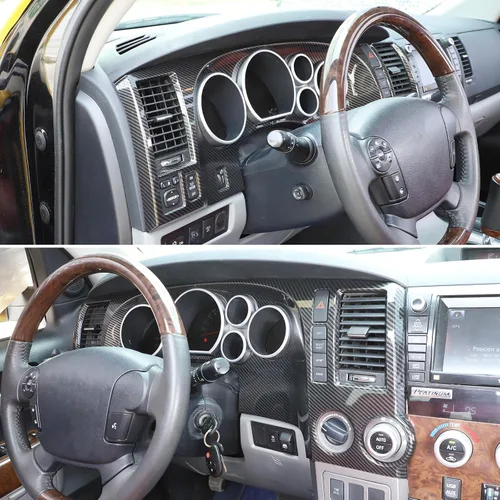 Vista 5 de HAPPYHORSE Cubierta de marco de panel de salpicadero de automóvil compatible con Toyot@ Tundra 07-13/Sequoia 07-21 Panel de control central