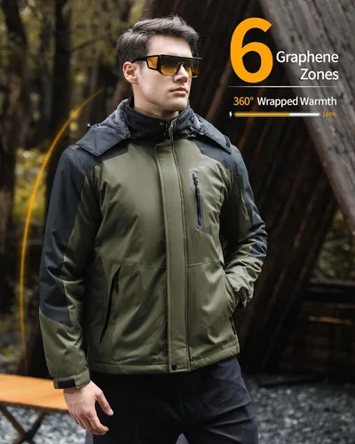 Vista 4 de Wulcea Chaqueta térmica de grafeno para hombre con forro de piel con batería de 7.4V 16000mAh