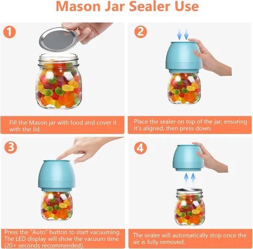 Vista 6 de FUTUREZEN Sellador al vacío eléctrico para tarros Mason para boca regular y ancha, azul