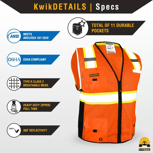 Vista 5 de KwikSafety BIG KAHUNA Safety Vest Class 2 ANSI OSHA Hi Vis Reflective Vest