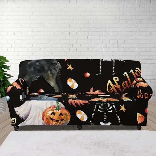 Vista 22 de Boatee Funda elástica para sofá con diseño de murciélago y luna de Halloween, funda de sofá suave, lavable, protector de muebles con parte inferior