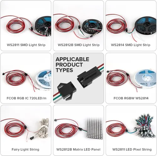 Vista 4 de BTF-LIGHTING 5 piezas/paquete 20 AWG 3 Pin JST SM macho hembra enchufe LED conector 1.64 pies/0.5m cable de extensión para WS2812B WS2811 WS2814