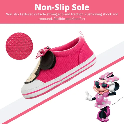 Vista 4 de Disney Minnie Mouse Mickey Mouse - Zapatos deportivos para bebés de suela suave para bebés, atléticos, para caminar, ligeros, de malla, sin cordones