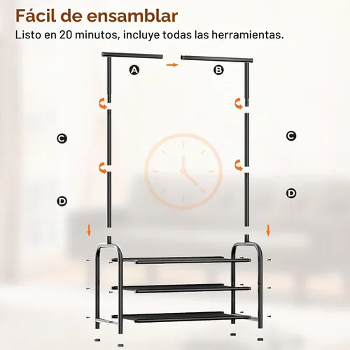 Vista 8 de MISSLO Estantes para ropa resistentes para colgar ropa con 3 estantes, estante para ropa resistente con almacenamiento para zapatos para abrigos