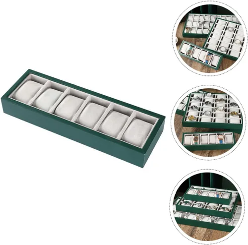 Vista 2 de NOLITOY 6-Grid Reloj de almacenamiento reloj inteligente para hombres joyas pulseras pendientes titulares reloj organizador bandeja hombre reloj