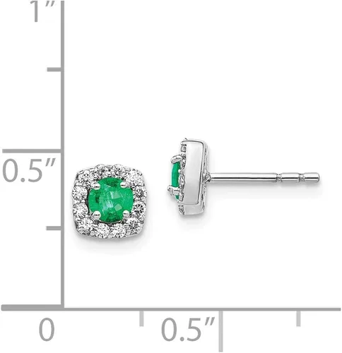 Vista 2 de Pendientes de oro blanco de 14 quilates con diamantes y esmeralda verde de 0.236in (0,216 quilates).