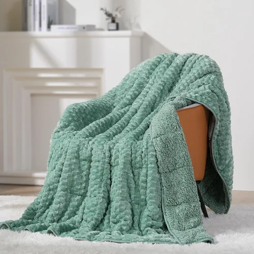 Vista 10 de Mr. Sandman Mantas con peso para adultos, tamaño matrimonial, 10 libras, manta cálida de forro polar Sherpa para dormir y calmar, manta de cama