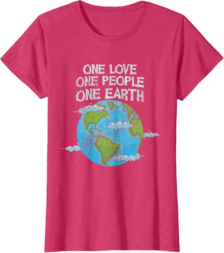 Vista 10 de Vintage One Love One People Planet Cambio climático Día de la Tierra Camiseta Negro