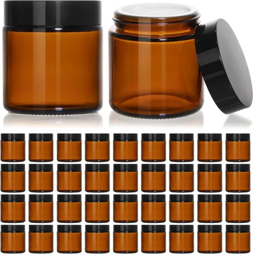 Vista 11 de KEYWING Tarros de vidrio pequeños de 2 onzas con tapas negras, paquete de 48 frascos cosméticos de vidrio ámbar, recipiente redondo vacío de muestra