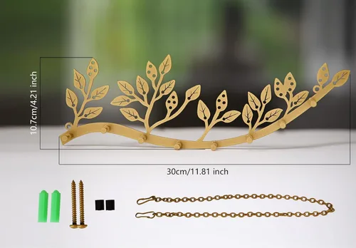 Vista 5 de Organizador de collar de joyería montado en la pared con 8 ganchos y 43 agujeros, aretes perfectamente colgantes, pulseras y llaves, decoración