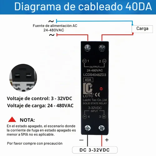 Vista 3 de Relé de estado sólido de riel DIN con disipador de calor - CC a CA (entrada de 3-32 V CC, salida de CA 24-480 V), SSR de 40 A