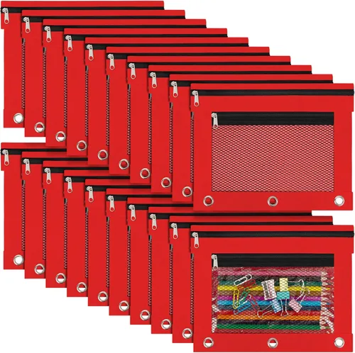 Vista 7 de Paquete de 20 bolsas para lápices para carpetas de 3 anillos con cremallera, bolsas para lápices para aula, bolsa a granel para lápices, estuche