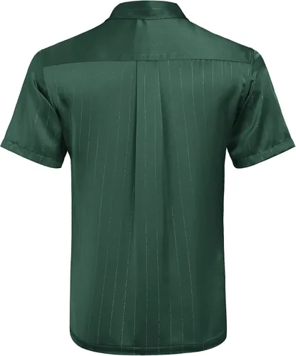 Vista 3 de COOFANDY Camisas de vestir de seda de manga corta para hombre, camisas casuales de satén con botones con bolsillo, fiesta, graduación, boda