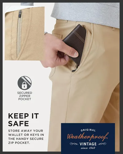 Vista 4 de Weatherproof Vintage Pantalones de excursión de ajuste regular para hombre, ultra elásticos, informales, con parte delantera plana