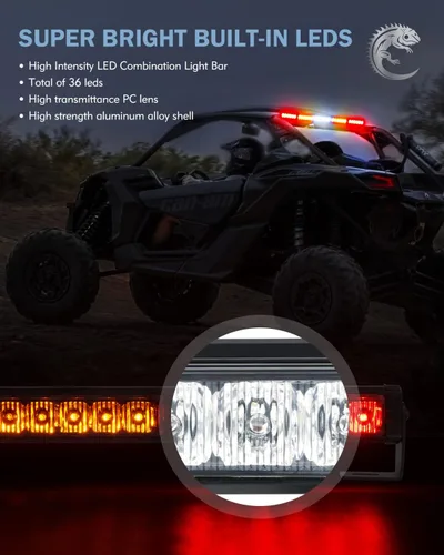 Vista 4 de Barra de luz LED estroboscópica de 30 pulgadas para UTV con soporte de montaje para jaula de protección de 1.75"-2" Luz de persecución trasera