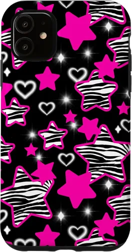 Vista 8 de Carcasa para iPhone 16 McBling Estética Zebra Print Stars Hearts Rosa Negro Y2K