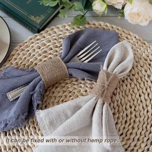 Vista 5 de 50 servilleteros desechables de arpillera con borde con cable para servilleteros para decoración de boda, fiesta, decoración de mesa de comedor