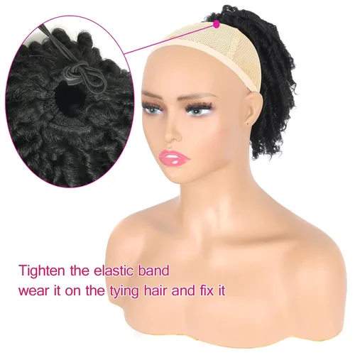 Vista 6 de Oseti Dreadlock - Cola de caballo rizada negra con cordón para mujeres negras, accesorios de moño de pétalos cortos con clip en colas de caballo