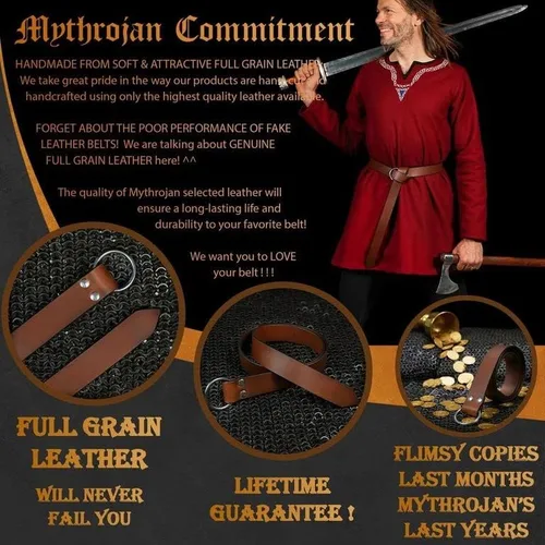 Vista 2 de Mythrojan O Ring Medieval Leather Viking Belt LARP SCA Warrior Gothic Renaissance
