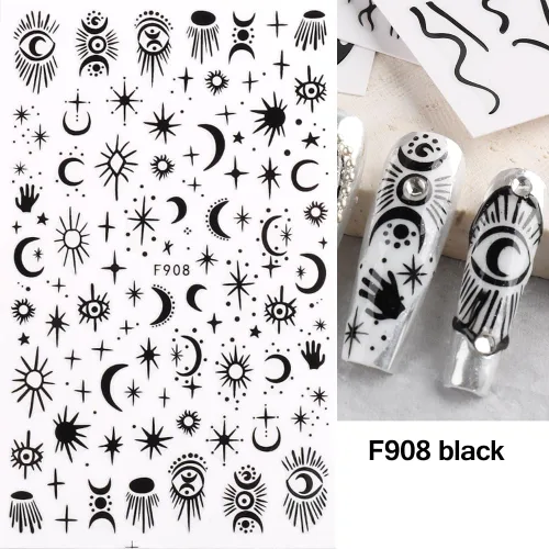 Vista 6 de 10 hojas de calcomanías de uñas góticas 3D, calcomanías autoadhesivas holográficas, estrellas, luna, serpiente, decoración para mujeres, consejos