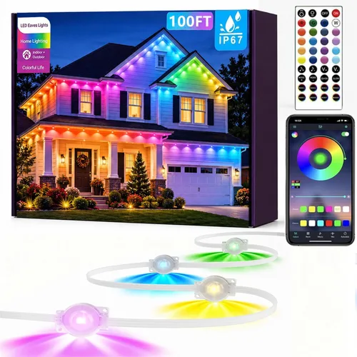 Vista 11 de Luces Permanentes para Exterior, 15 metros RGB + IC Luces LED Inteligentes para Aleros con Aplicación y Control Remoto, IP67 Impermeables, para 50ft