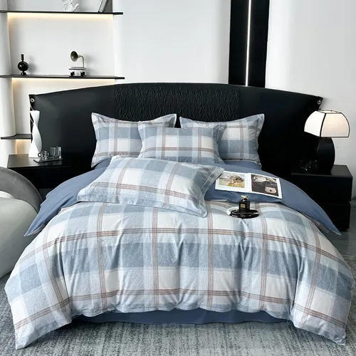 Vista 63 de VM VOUGEMARKET - Juego de funda de edredón a cuadros de tamaño individual XL, ropa de cama de color verde, gris y naranja, algodón lavado, con 2