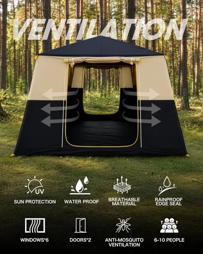 Vista 5 de CORANI Tiendas inflables de 14.1'x6.5'x9' para acampar, tienda de aire inflable portátil para 6/8/10 personas, impermeable, resistente al viento