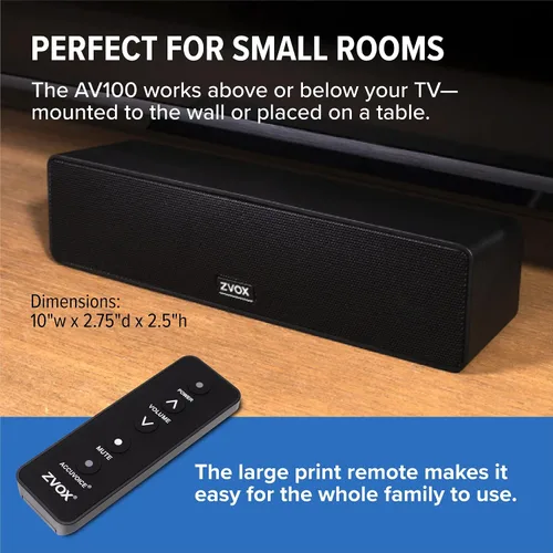 Vista 6 de ZVOX AccuVoice AV100 Barra de Sonido Compacta para TV con 6 niveles de refuerzo de voz, negro