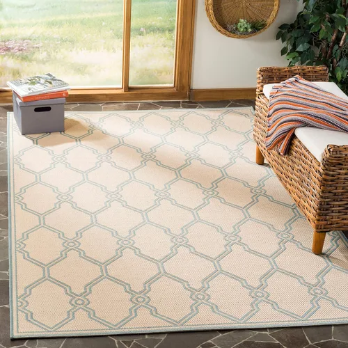 Vista 15 de SAFAVIEH Alfombra lavable para exteriores Linden Collection – Alfombra de pasillo de 2.2 x 8 pies, color crema y aguamarina, no desprende pelusa