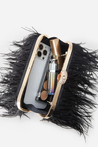 Vista 3 de BABEYOND Bolso de mano de plumas de avestruz para mujer, bolso de noche con perlas, bolso de hombro para fiesta de los años 20, baile de graduación