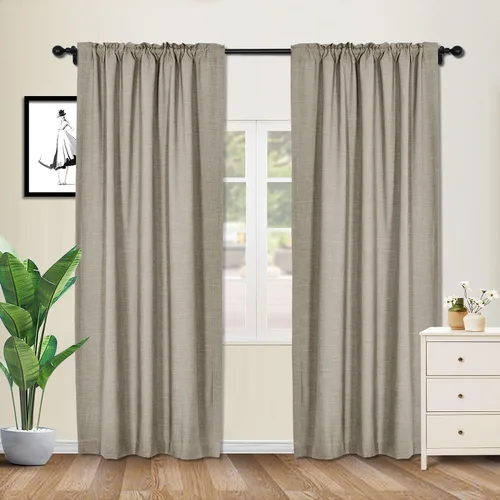 Vista 20 de cololeaf Cortinas de lino naturales de 63 pulgadas de largo, cortinas neutras con bolsillo para barra, pestaña trasera, oscurecimiento de la Aqua