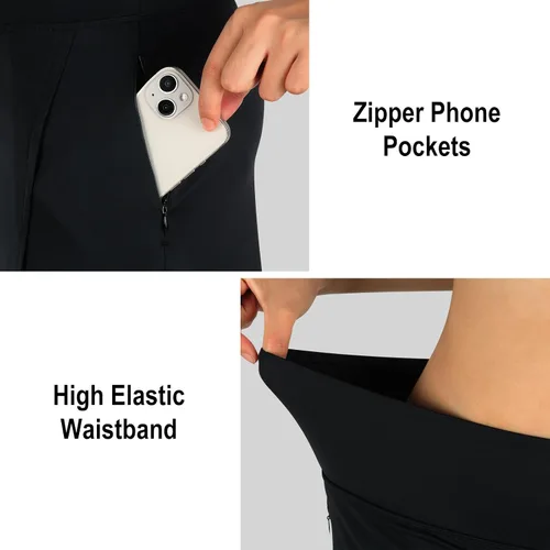 Vista 3 de ANIVIVO Falda de 24 pulgadas hasta la rodilla para mujer con leggings capri, leggings largos deportivos casuales con falda con bolsillos
