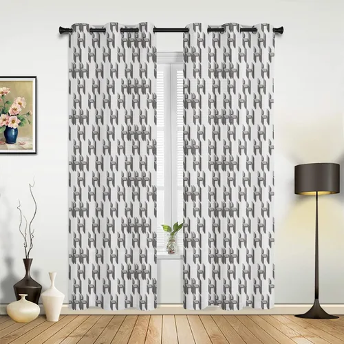 Vista 6 de Libaoge Curtains Panels for Kitchen Letter H Geometric Pixel Style Modern Window Curtains Light Filtering Grommet Top Drapes for Bedroom Closet-Set