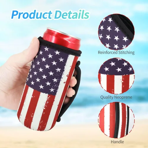 Vista 3 de 3 Pack de fundas aisladas reutilizables de neopreno con asa para soda, bebida energética, refresco, cerveza, seltzer duro, fundas para latas de 12
